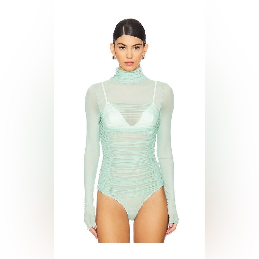 NWT Free People Intimately Under It All Ruched Mesh Turtleneck Bodysuit